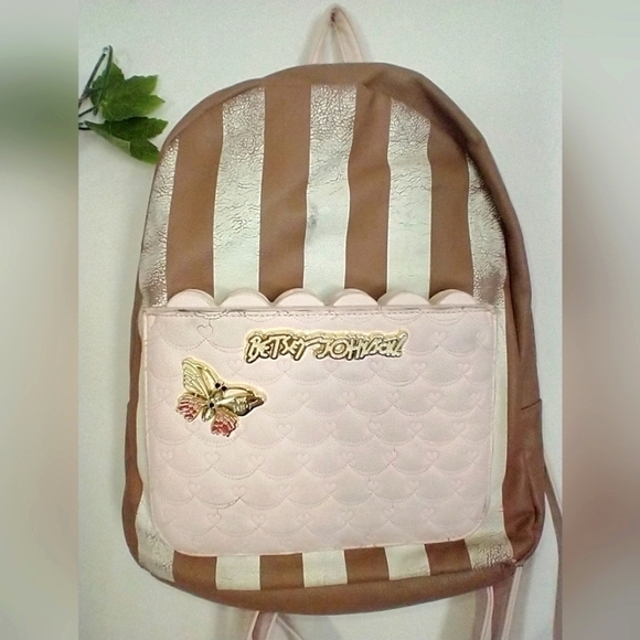 Betsey Johnson Striped Butterfly Bookbag Purse - Picture 2 of 10